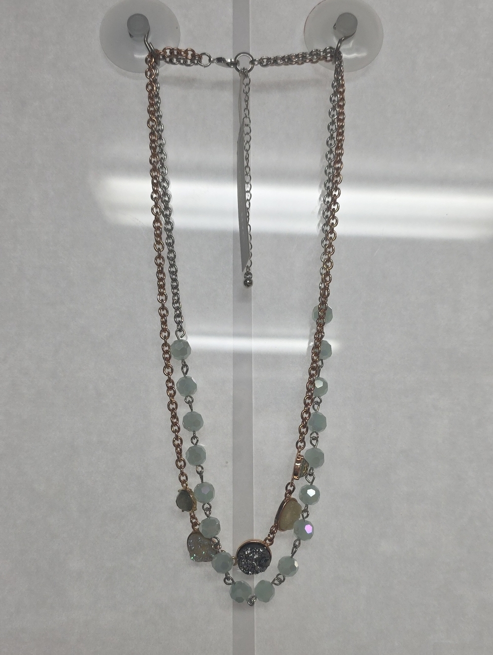 Rose Gold Layered Mint Bead Pendant Necklace